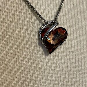 Silver Heart Pendant Necklace with Brown Crystal Accent
